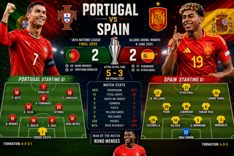 Portugal National Football Team vs Spain National Football Team Lineups