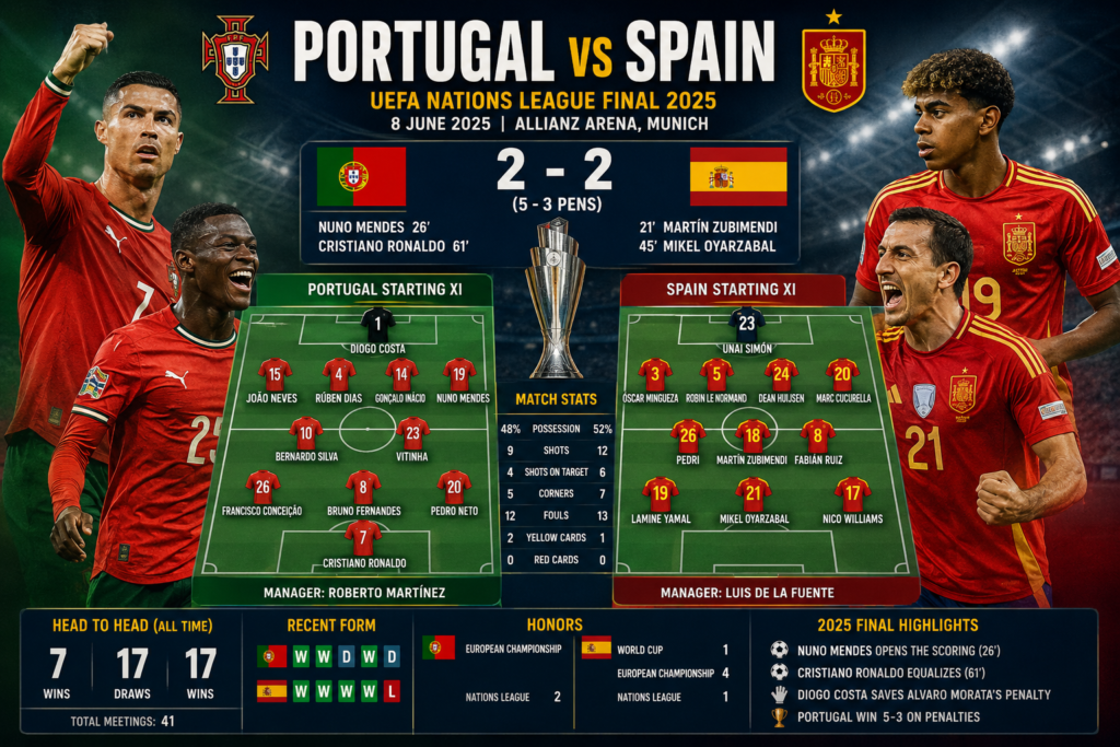 Portugal National Football Team vs Spain National Football Team Lineups