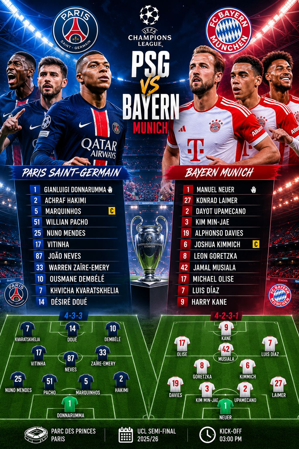 psg vs bayern munich lineups