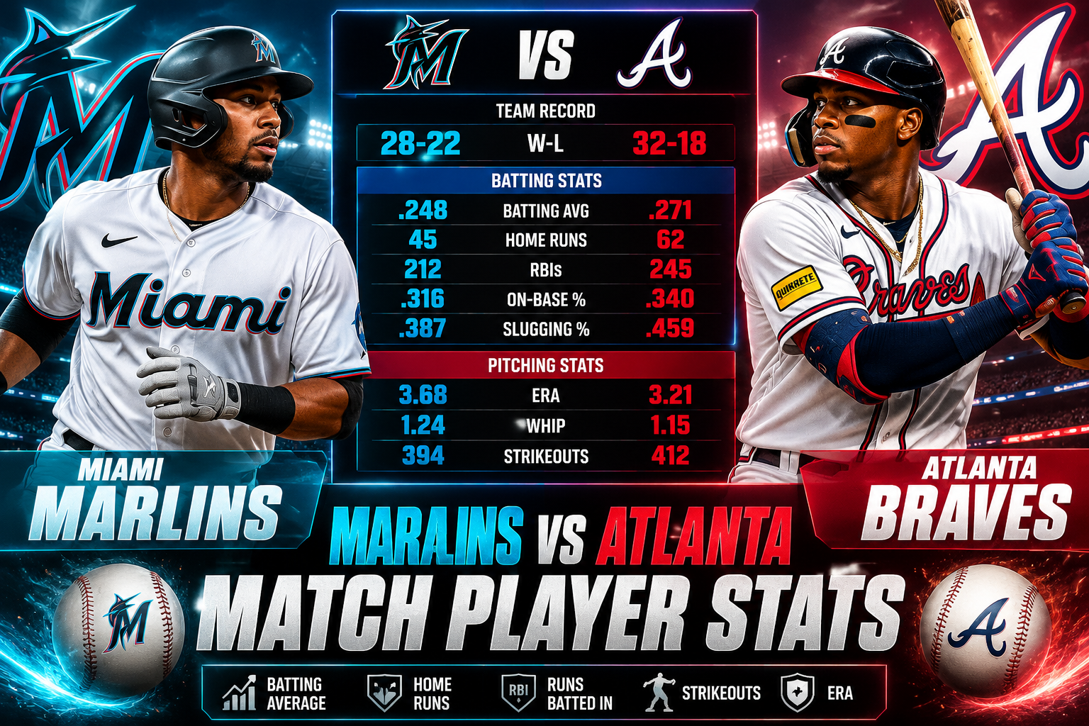 miami marlins vs atlanta braves match player stats