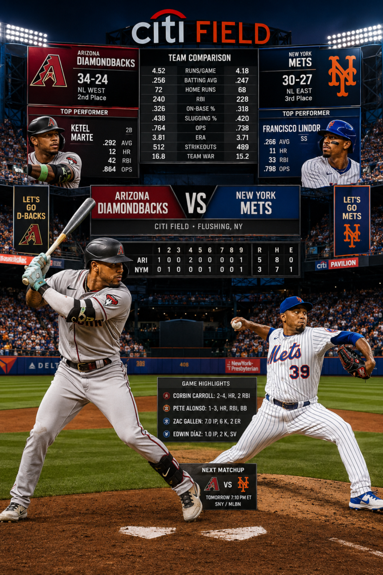 arizona diamondbacks vs mets match player stats