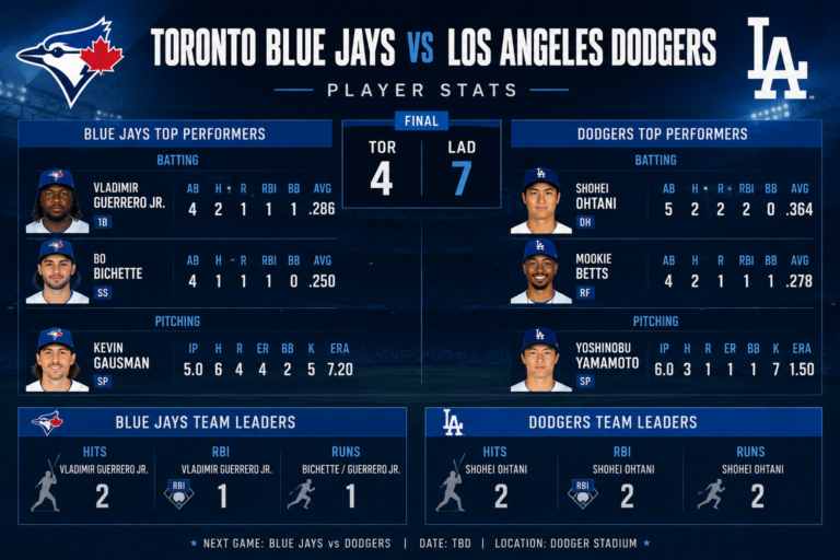 Toronto Blue Jays vs Dodgers Match Player Stats