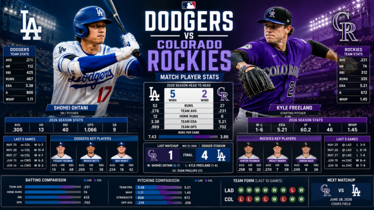 Dodgers vs Colorado Rockies Match Player Stats
